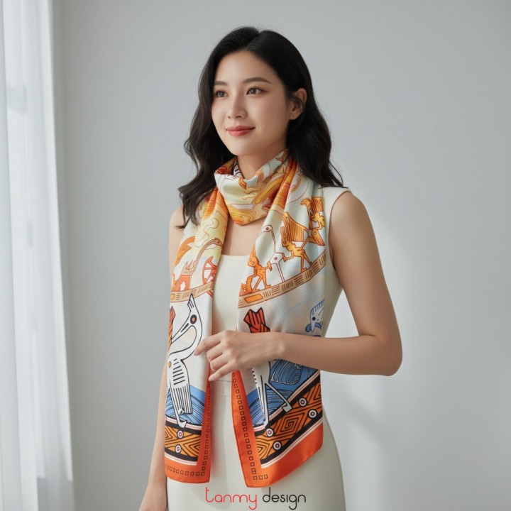 Silk scarf -“Millennia of Color” - Orange 90x90cm